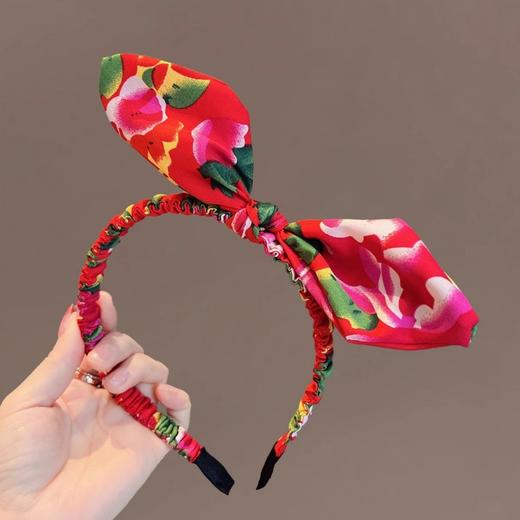 网红新中式东北大花国潮蝴蝶结发箍个性搞笑发饰新年2025大红喜庆 商品图1