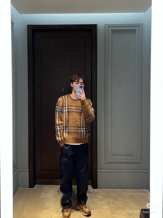 巴家马海毛格纹圆领套头格子毛衣长袖羊绒衫 男女款 商品图10