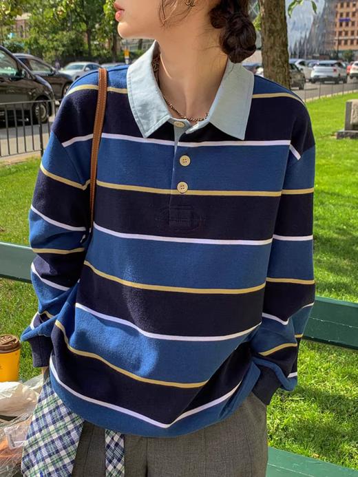 浮生八记/25C111/英式撞色条纹polo衫 商品图3