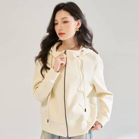 25秋季新款丝滑软弹挺阔有型连帽拉链开衫宽松卫衣短外套女22652
