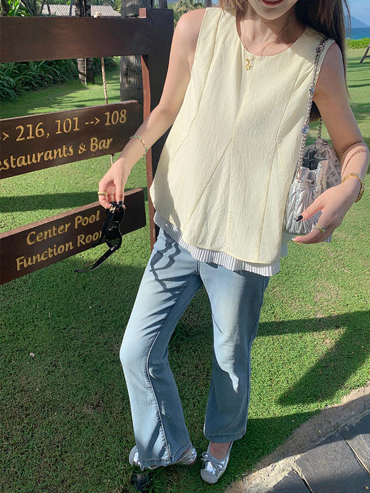【149元任选2件】最后一波现货！韩系双层褶皱下摆背心无袖上衣 商品图9
