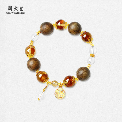 周大生如意普陀系列925银水晶手链琥珀沉香木福子手串轻奢高级生日礼物送女友 商品图2