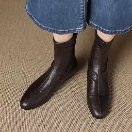 OLD 1232复古方头粗跟短靴法式气质大码弹力瘦瘦靴 商品图1