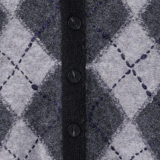 91289SDSA男士秋冬新款痞帅男装潮牌复古菱形格V领针织衫流苏开衫毛衣 商品图2