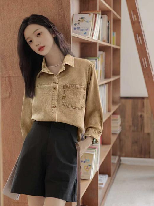 【秋新品】古泥7392复古咖色软料牛仔衬衫外套-喜出 商品图2