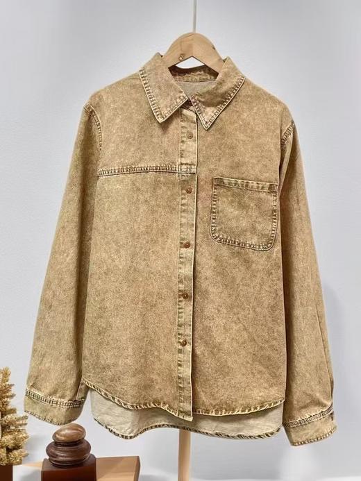 【秋新品】古泥7392复古咖色软料牛仔衬衫外套-喜出 商品图3