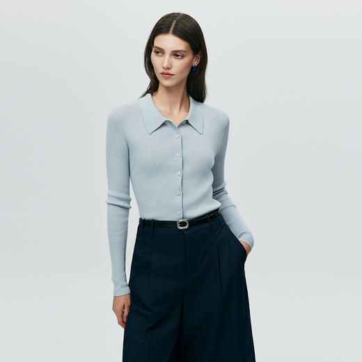 初棉含羊毛polo领针织开衫366605038 商品图1