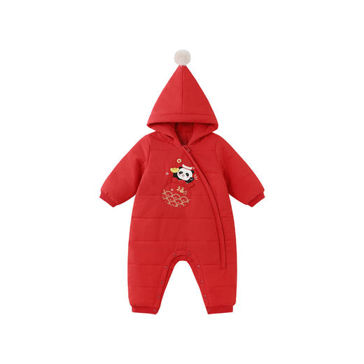 英氏婴儿哈衣连身衣新生儿熊猫新年连帽爬服冬季保暖可爱新款 商品图4