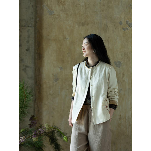 牧衣游原创 丝棉手工刺绣衬衫新款轻薄质感复古文艺百搭外套 谷木 商品图2