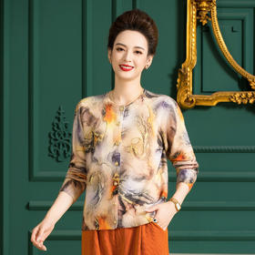 WW MW869印花羊毛开衫圆领镶钻针织衫