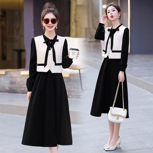 小香风套装新款爆款高级感女春秋小个子马甲衬衫连衣裙两件套 HMQY5176 商品图2