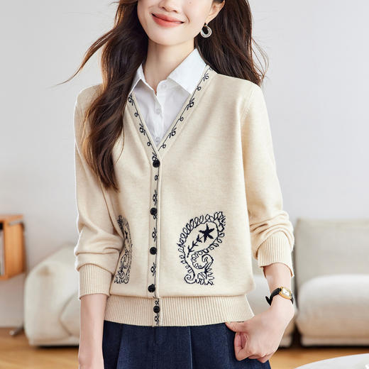 CC 66-6044提花针织衫衬衫领假两件毛衣时髦洋气减龄衫 商品图2