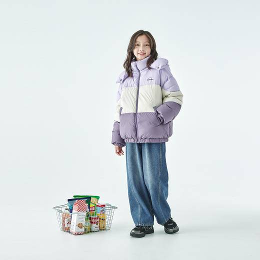 棵初2025年冬季新款亲子中大女童拼色羽绒服三防面料蛋糕造型外套 商品图4