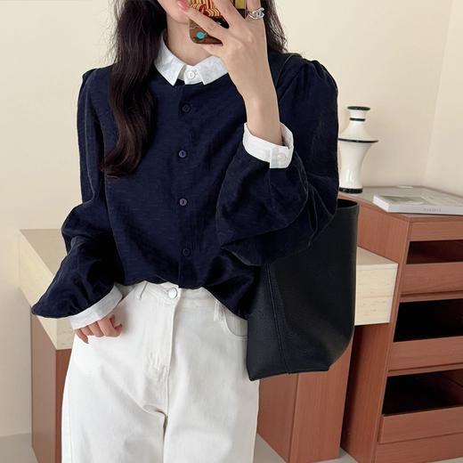 藏青天丝泡泡袖衬衫 | 2025年夏末初秋，流行藏青色，显白、显高级【3-5天发货】 商品图5