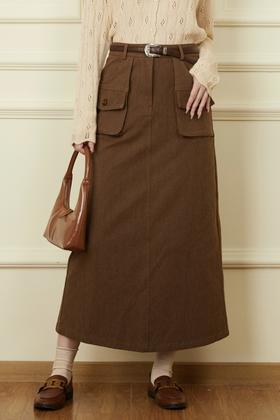 WHO KNOWS 焦糖咖色工装半裙 18652