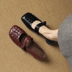 【预售5天】软羊皮编织低跟浅口单鞋女春秋新款百搭一字带玛丽珍女鞋ASN&2912