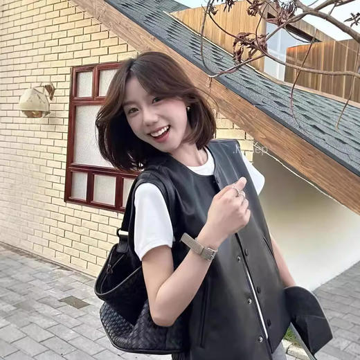 百媚生 PU皮马甲女复古休闲宽松无袖坎肩马夹n6194 商品图1