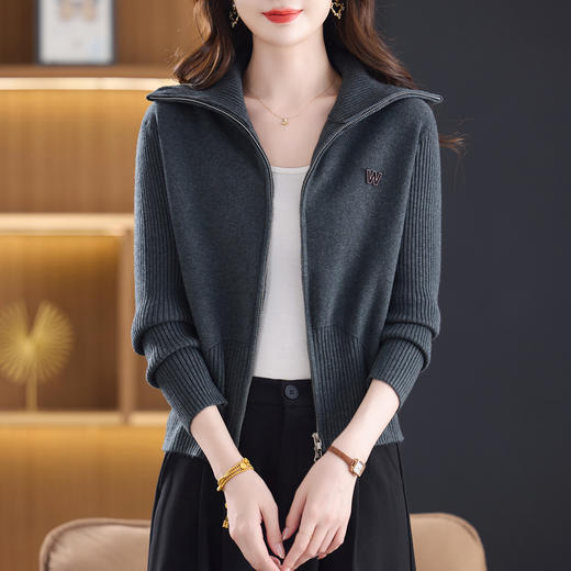 CC 27-25137拉链长袖针织开衫翻领外套 商品图0