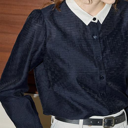 藏青天丝泡泡袖衬衫 | 2025年夏末初秋，流行藏青色，显白、显高级【3-5天发货】 商品图1