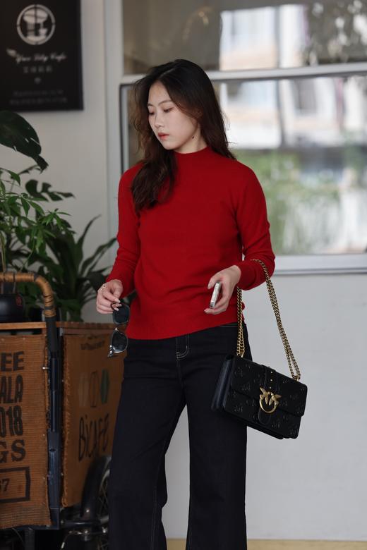 秋冬新款马卡龙色系100羊毛针织打底衫显瘦百搭羊毛衫 圆领、V领、半高领三款可选~ 商品图5