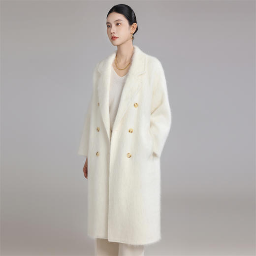 【清河羊毛羊绒专场/拉毛系列】鹿展701 女士长款羊绒拉绒大衣 100%羊毛 商品图0