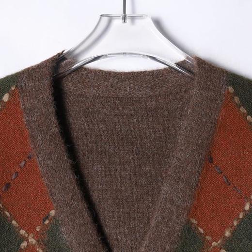 91289SDSA男士秋冬新款痞帅男装潮牌复古菱形格V领针织衫流苏开衫毛衣 商品图2