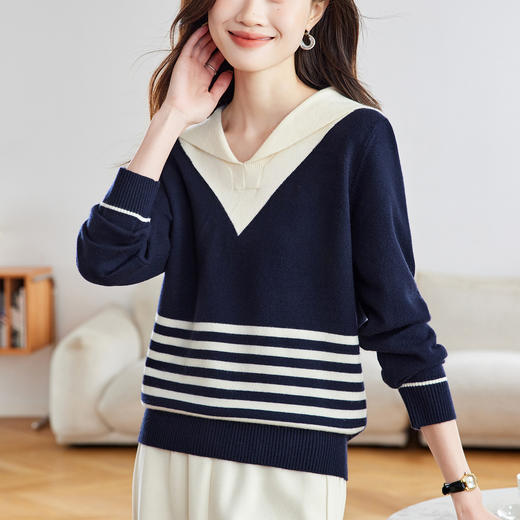 CC 66-6038海军领上衣轻奢高级感针织衫洋气撞色毛衣 商品图3