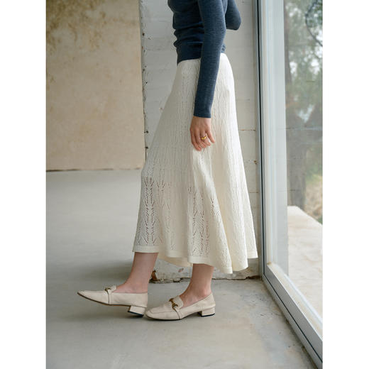 HeyDress镂空勾针圆领毛衣/钩针A摆松紧腰针织羊毛半裙 商品图2