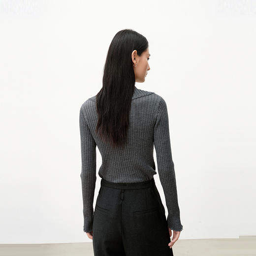 NEELLY纳俪商场同款秋季新款百搭翻领修身针织衫女显瘦气质上衣N25083A01112 商品图1