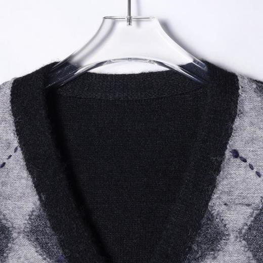 91289SDSA男士秋冬新款痞帅男装潮牌复古菱形格V领针织衫流苏开衫毛衣 商品图1