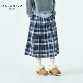 棵初2025年秋冬新款亲子中大女童学院蓝白格纹半裙清新文艺风裙子