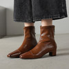 【预售5天】通勤方头高跟弹力瘦瘦靴女秋冬新款加绒简约百搭粗跟复古短靴WC&M3483 商品缩略图3