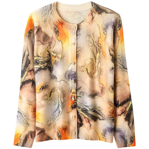 WW MW869印花羊毛开衫圆领镶钻针织衫 商品图2