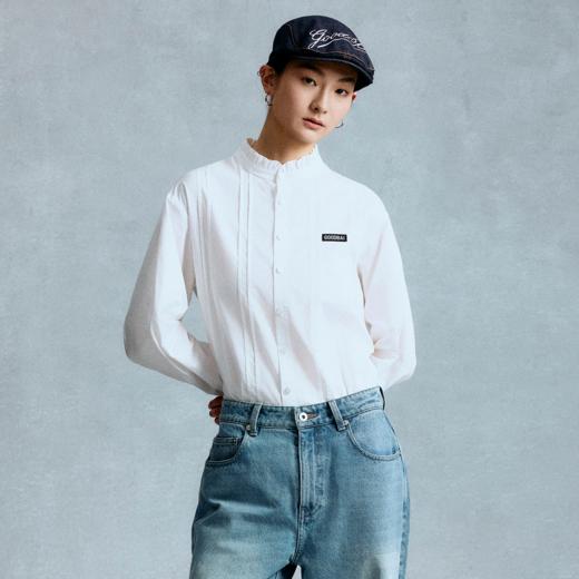 GOODBAI logo织唛小高领花边多褶oversize长袖衬衫 商品图0