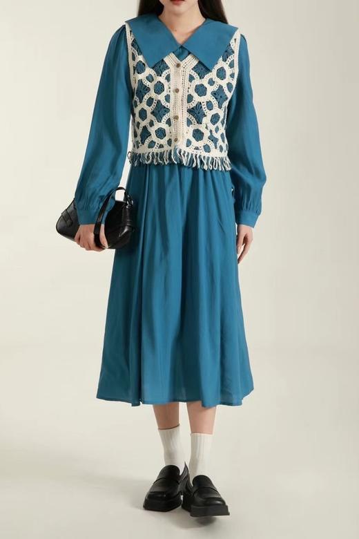Stay2Weeks 孔雀蓝翻领文艺两件套连衣裙 18756 商品图1