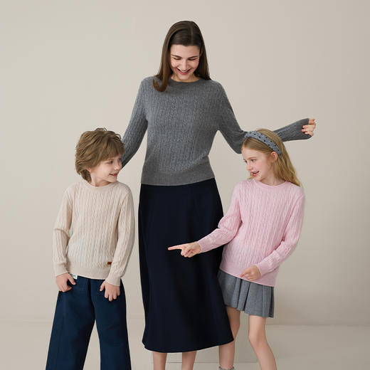 【亲子款】儿童100%羊绒衫2025秋冬女童麻花毛衣男童套头女士针织 商品图3
