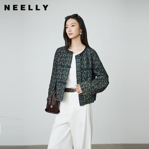 NEELLY纳俪商场同款秋季新款老钱风提花短外套女高级感复古上衣N25084C07703 商品图0