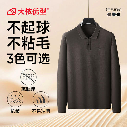 【DWP】大依优型大码男士针织衫Polo衫翻领秋冬商务休闲简约打底衫加肥加大码长袖T恤男 商品图5