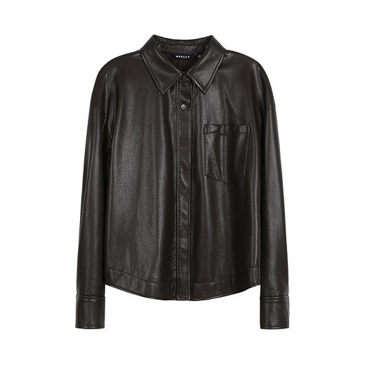 NEELLY纳俪商场同款秋季新款时尚宽松皮衣外套女百搭质感上衣N25082C01091 商品图3