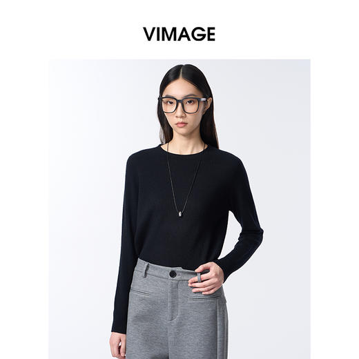 VIMAGE纬漫纪圆领简约时尚保暖2025秋季新款羊毛针织衫V2401107 商品图1