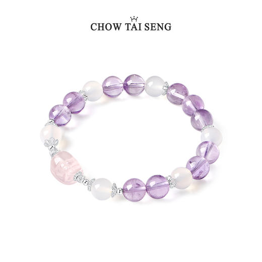 周大生如意普陀系列紫水晶手串纯银九紫离火玉髓手链女轻奢高级本命年生日礼物 商品图1
