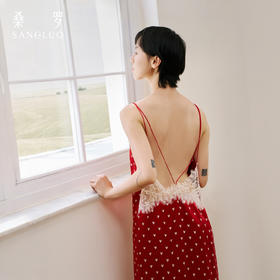 红运当头』桑罗爱心印花真丝吊带裙100%桑蚕丝女士睡裙可外穿送礼