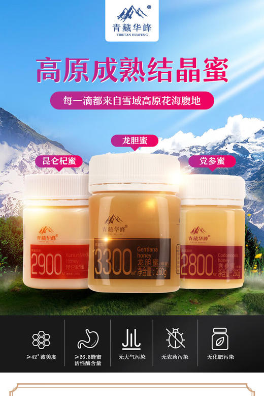 【青海优品】青藏华峰青藏高原纯正枸杞/党参/龙胆蜜农家自产天然结晶蜂蜜土蜂蜜260g 商品图3