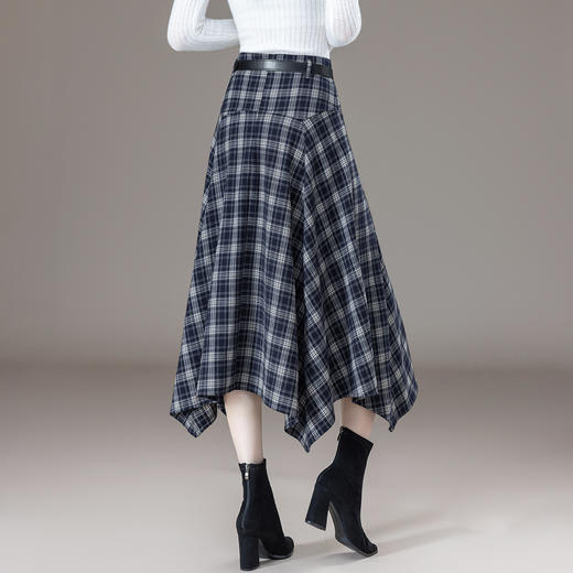 丁摩 简约格子百搭半身裙女显瘦显高休闲中长裙5096 商品图2