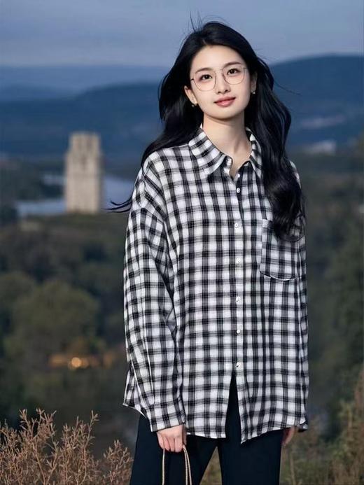 【秋新品】古泥7558 100%棉薄款黑白格衬衫-喜出 商品图0