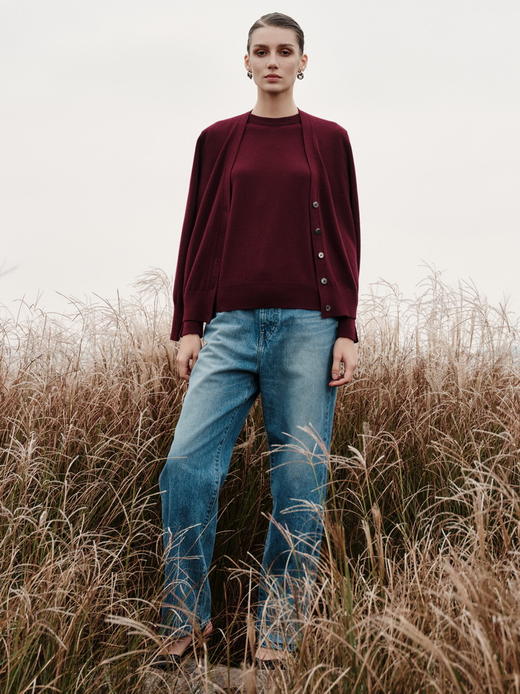 ICB日系春季通勤宽松版纯山羊绒V领针织羊绒开衫可水洗商场同款 商品图3