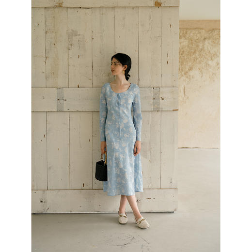 HeyDress印花斜裁剪圆领飘带连衣裙 商品图0