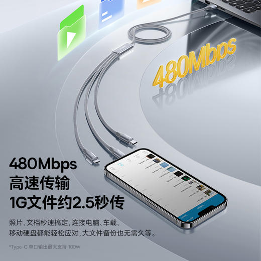 倍思 腾速编织系列 一拖三快充充电线 USB to C+M+L 3.5A 商品图5