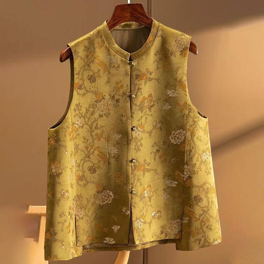 丁摩 新中式真美!重磅定织印花缎面A字马甲女装大码5ZF-9155 商品图0