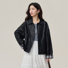 【年货节】熙世界肌理感蛋白PU皮衣外套女秋季格纹翻边袖巴恩风短款夹克上衣 商品缩略图4